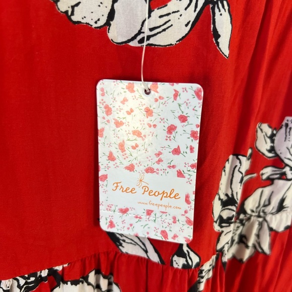 Free people red dress, new with tags,  low back floral print. - Picture 8 of 9